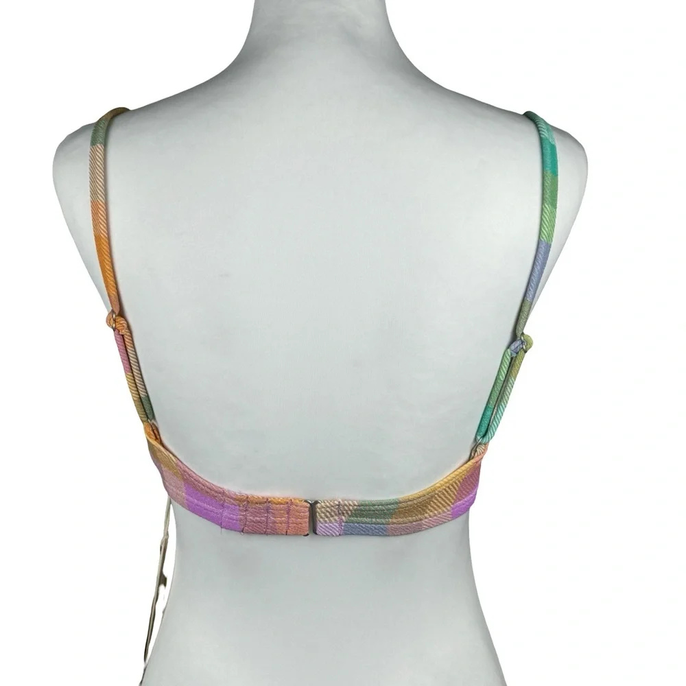 NWT Billabong Warm Waves Lila DD Bralette Pastel Plaid Swimsuit Bikini Top Small